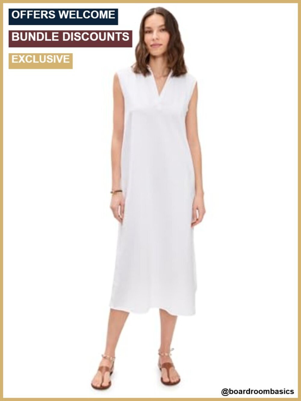 Sleeveless Maxi Polo Dress V-Neck Shift Lightweight Stretch Jersey